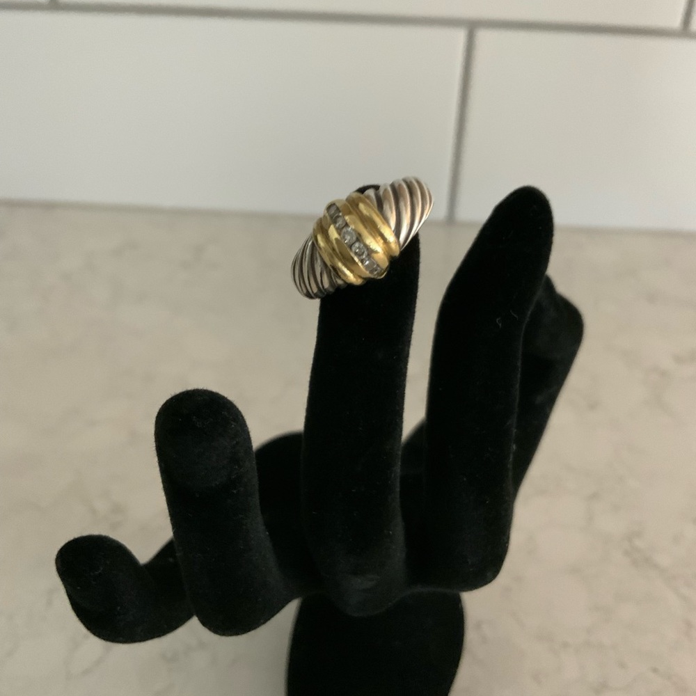 David Yurman Vintage Cable Classics Diamond Dome Ring Sterling & 18K Gold